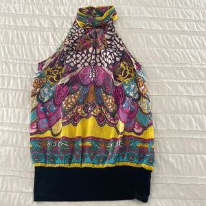 Beautiful vibrant color halter shirt with elastic band bottom and open back